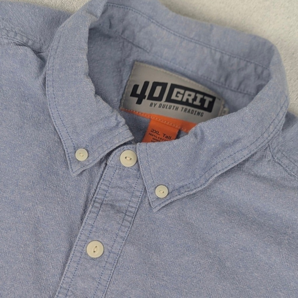 40 Grit Duluth Trading Co Mens 2XL Tall Blue Cotton Button Down Work Shirt 23142